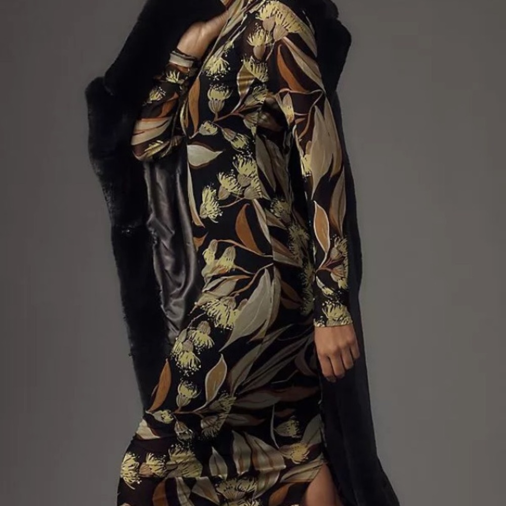 Anthropologie Leaf Print Mesh  Long Sleeve Dress XL - Picture 4 of 9